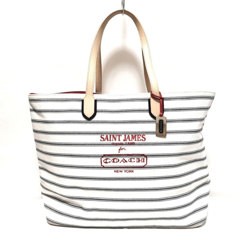 Coach "St. James" LEGACY Red Cream Blue XX Large Canvas Nautical Striped Tote - Picture 3 of 14